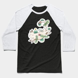 Cute floral cat stretching out on the floor Baseball T-Shirt